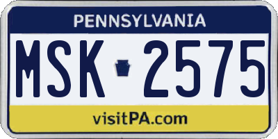PA license plate MSK2575