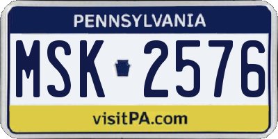 PA license plate MSK2576