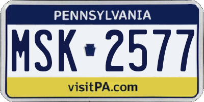 PA license plate MSK2577