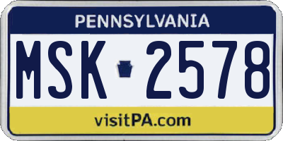 PA license plate MSK2578