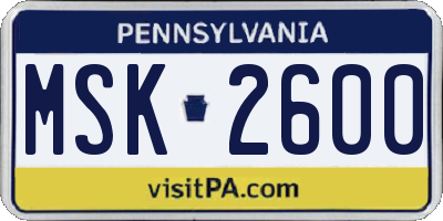 PA license plate MSK2600