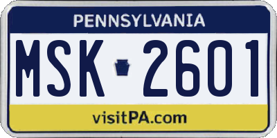 PA license plate MSK2601