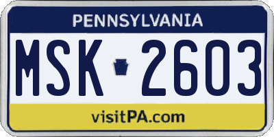 PA license plate MSK2603