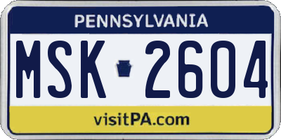 PA license plate MSK2604