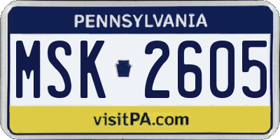 PA license plate MSK2605