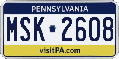 PA license plate MSK2608
