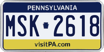 PA license plate MSK2618