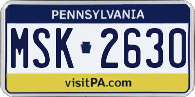 PA license plate MSK2630