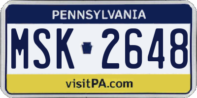 PA license plate MSK2648