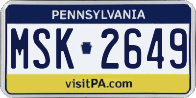 PA license plate MSK2649