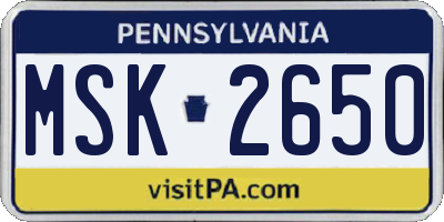 PA license plate MSK2650