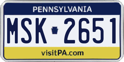 PA license plate MSK2651