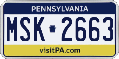 PA license plate MSK2663