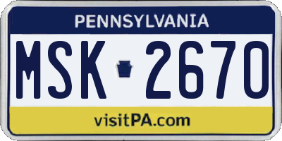PA license plate MSK2670