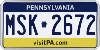 PA license plate MSK2672