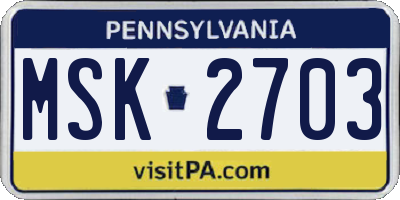 PA license plate MSK2703