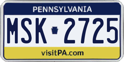 PA license plate MSK2725