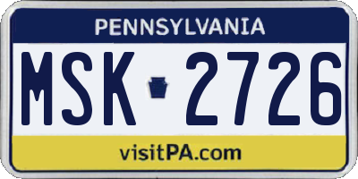 PA license plate MSK2726