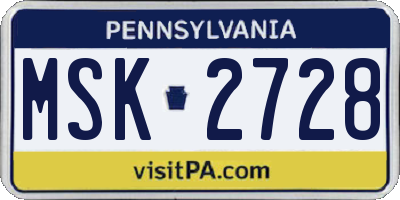 PA license plate MSK2728
