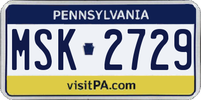 PA license plate MSK2729