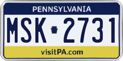 PA license plate MSK2731