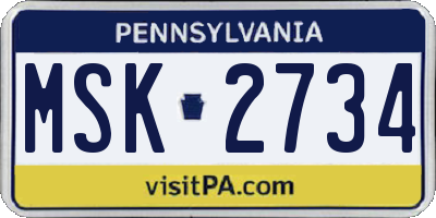 PA license plate MSK2734