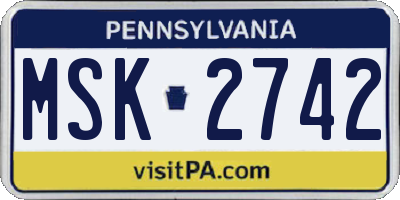 PA license plate MSK2742