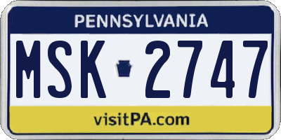 PA license plate MSK2747