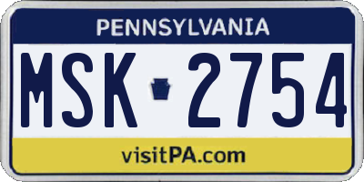 PA license plate MSK2754
