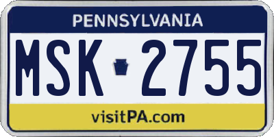 PA license plate MSK2755