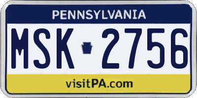 PA license plate MSK2756