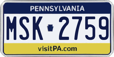 PA license plate MSK2759