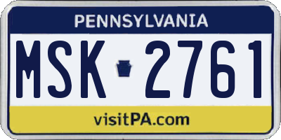 PA license plate MSK2761