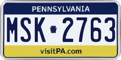 PA license plate MSK2763