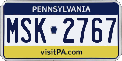 PA license plate MSK2767