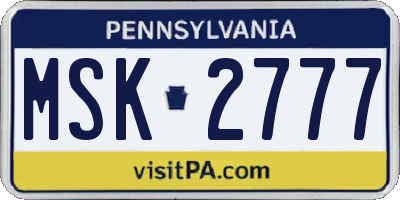 PA license plate MSK2777