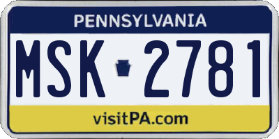 PA license plate MSK2781