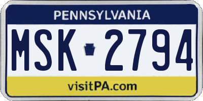 PA license plate MSK2794