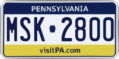 PA license plate MSK2800