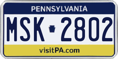 PA license plate MSK2802