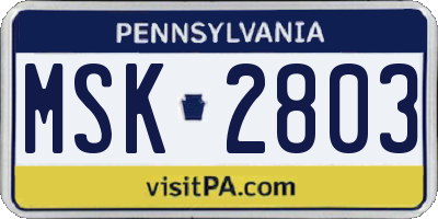 PA license plate MSK2803