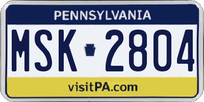 PA license plate MSK2804