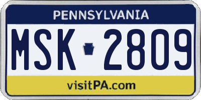 PA license plate MSK2809