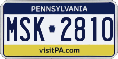 PA license plate MSK2810