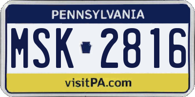PA license plate MSK2816