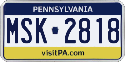 PA license plate MSK2818