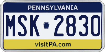 PA license plate MSK2830