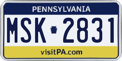 PA license plate MSK2831