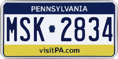PA license plate MSK2834