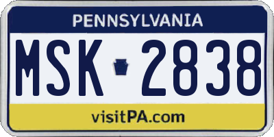 PA license plate MSK2838
